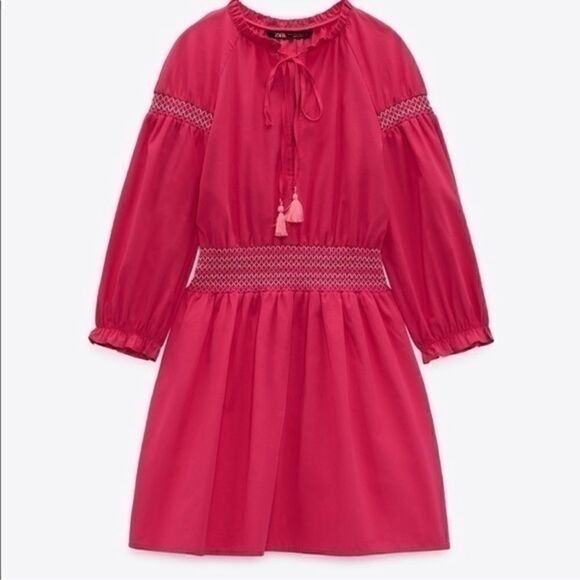 ZARA CONTRASTING ELASTIC DETAIL POPLIN DRESS - Picture 5 of 8